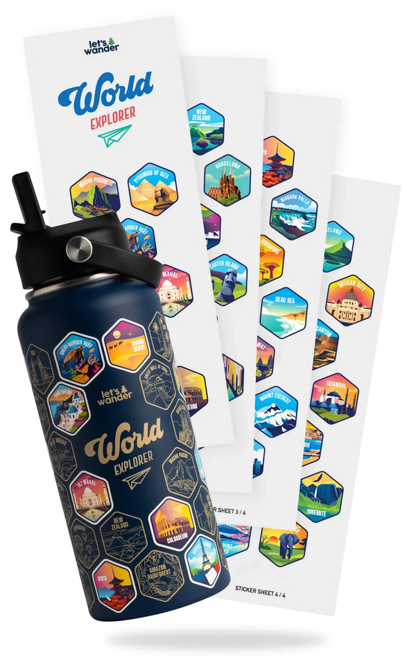 Lets Wander™ World Explorer Water Bottle + Sticker Set