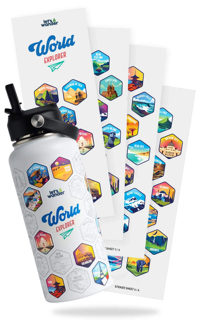 Lets Wander™ World Explorer Water Bottle + Sticker Set