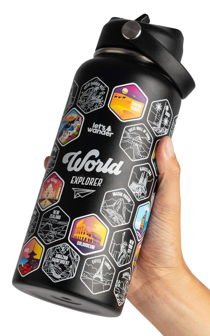 Lets Wander™ World Explorer Water Bottle + Sticker Set