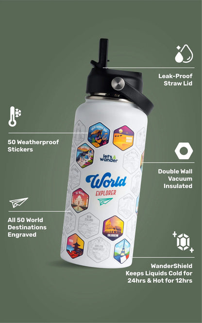 Lets Wander™ World Explorer Water Bottle + Sticker Set