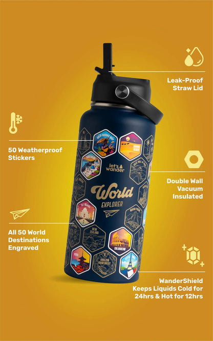 Lets Wander™ World Explorer Water Bottle + Sticker Set